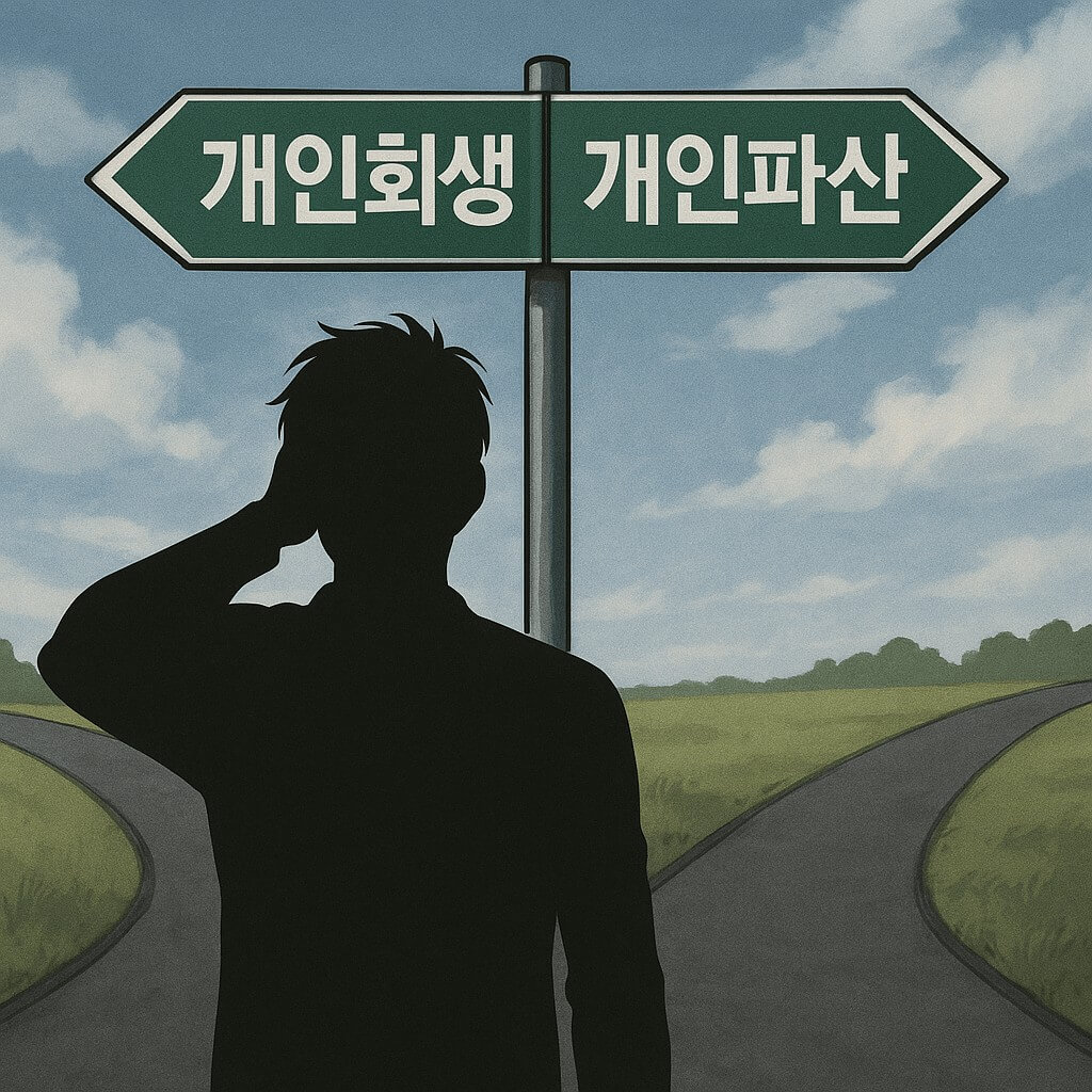 개인회생 자격과 개인파산 사이에서 채무조정 방법을 고민하는 사람